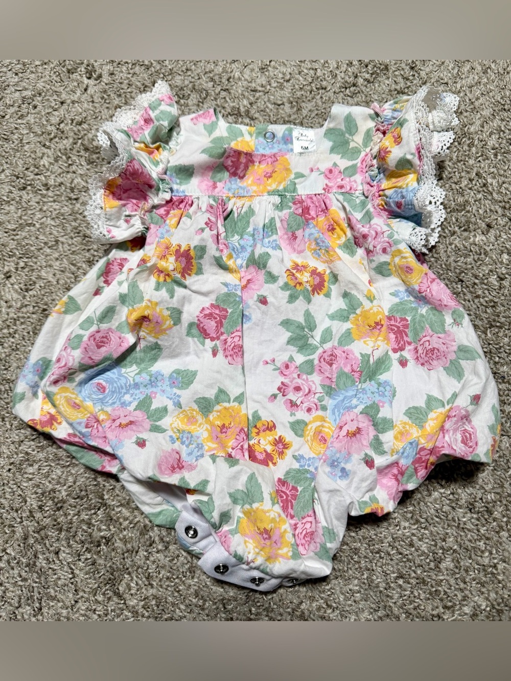 Baby Essentials White Floral Lace Sleeve Romper in Pink Yellow Blue 6M